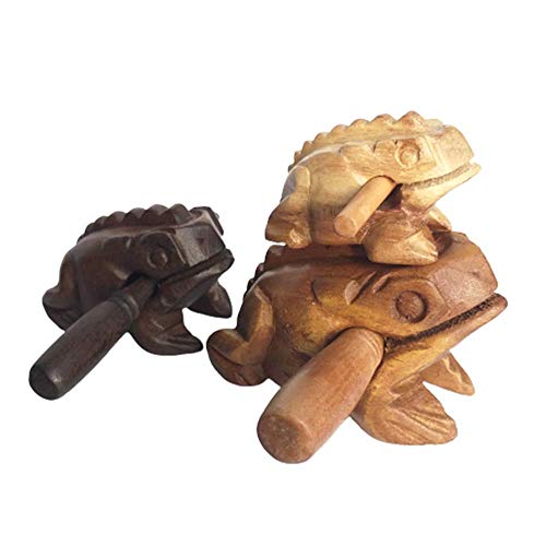 Cozinest Percussion Instruments Wooden Frog 3 Size 4.75\", 4\" and 3\" Family Wood Frog Guiro Rasp Musical Instrument Tone Block Musical Toy Percussion Instrument Home Office Decoration