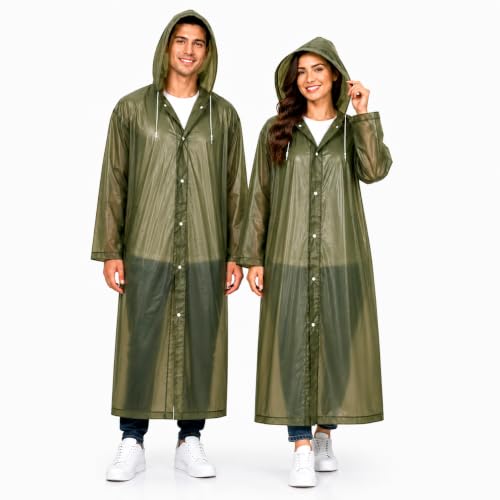 Image of MIKANIX Waterproof Hooded Raincoat for Men & Women | Full Length Reusable PVC Rain Wear | Lightweight Windproof Rain Jacket with Front Button Closure (Pack of 1)
