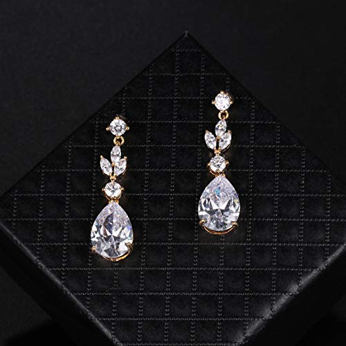 Weimanjewelry Women Cubic Zirconia Marquise Teardrop Bridal Necklace And Dangling Earring Jewelry Set For Wedding (Gold) #TOP4