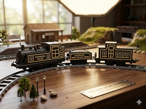Image of Battery Operated Express Train Set for Boy | Railway Track Toy with Engine, Coal & Passenger Coach | 14 Piece Realistic Train Play Set