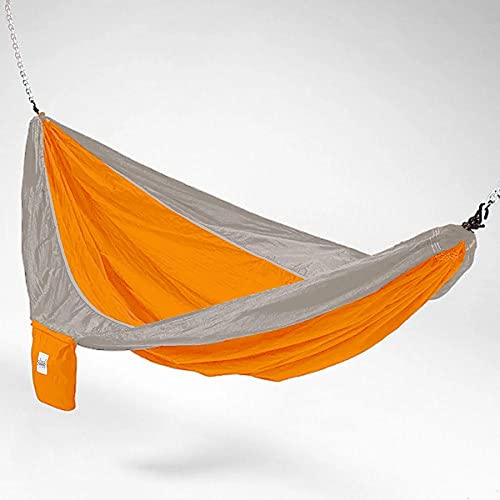 Extra Large Double Hammock for 2 Person, UV Resistant, Parachute Silk, Waterproof with Stuff Sack | Hanging Style with Hooks, Size 8Ft L X 6Ft W, Quick Drying, Cozy Soft Durable Orange Grey Color