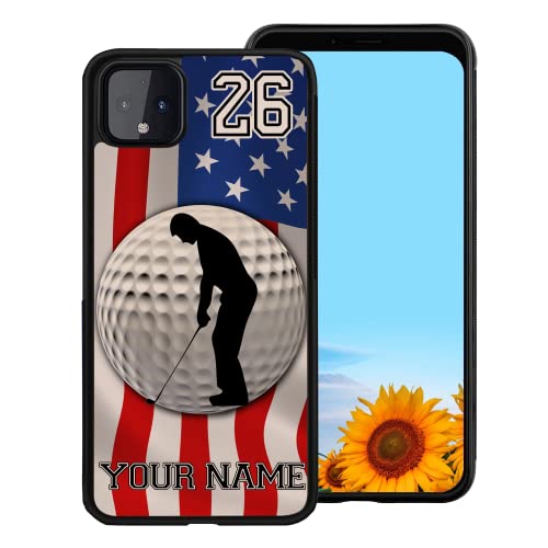 Personalized Golfer Name Number America Flag Design Rubber Cover Phone Case for Google Pixel 4/4A/4XL/5/5XL/6/6 PRO/7/7 Pro Custom Golf Phone Case
