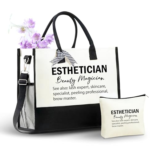 Image of InnoBeta Esthetician Gifts, Canvas Tote Bag with Top Zipper Closure and Shoulder Strap for Birthday, Christmas and Every Special Occasion