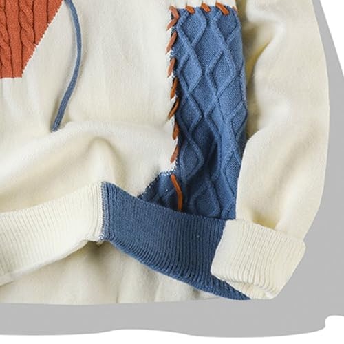 Men's Plush Cable Knited Pullover Sweater Relaxed Long Sleeve Sweater Casual Knit Chunky Sweater Tops4