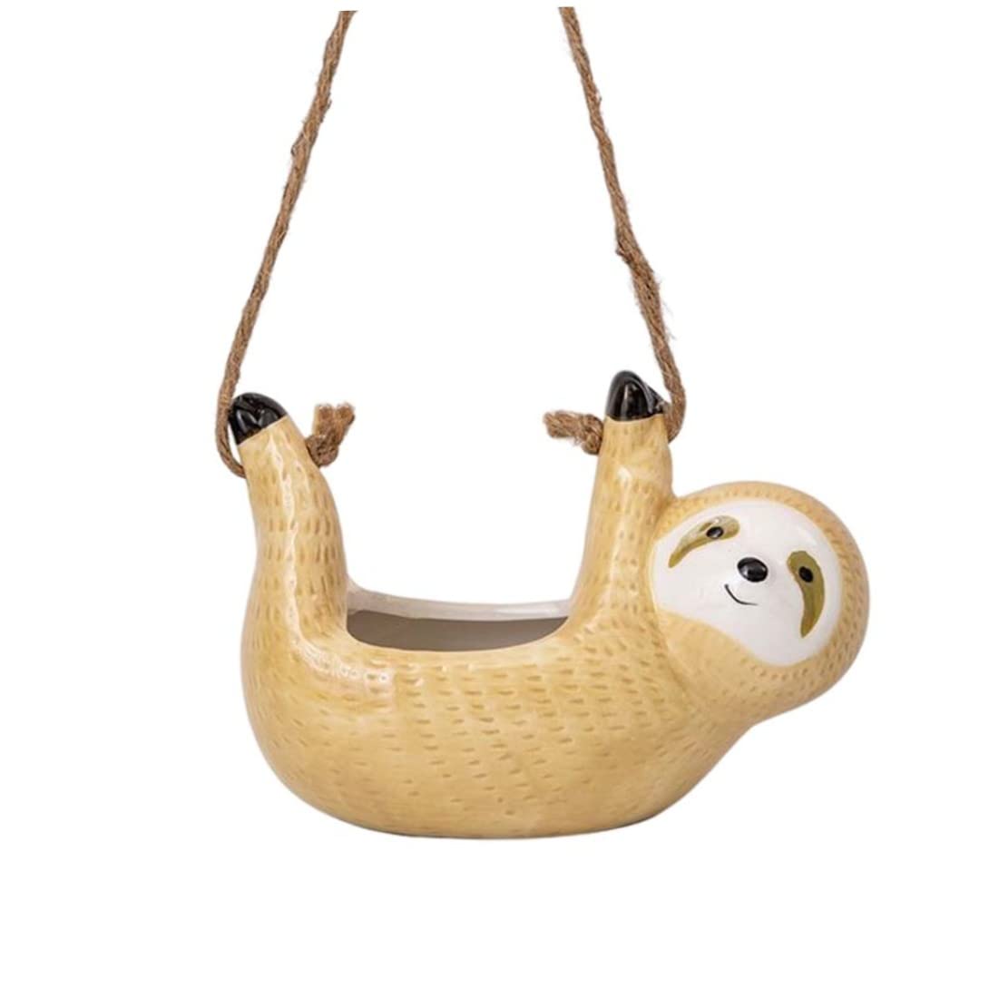 Aetherize Sloth Hanging Planters Pots Cute Wall Planter Air Plants Cactus Ceramic Flower Pot Holder Outdoor Gardening Yellow cute plant pots