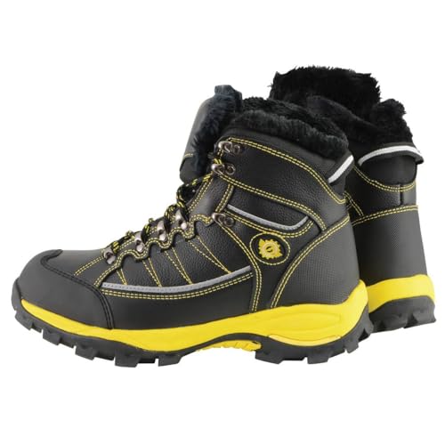 Image of Bazalt-Men's Black & Yellow Water & Frost Proof Leather Boots w /Faux Fur Lining-BLK /Yellow
