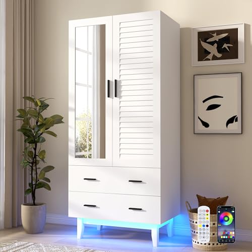 jiteentarou 2 Door Armoire Wardrobe Closet Cabinet with Drawers and