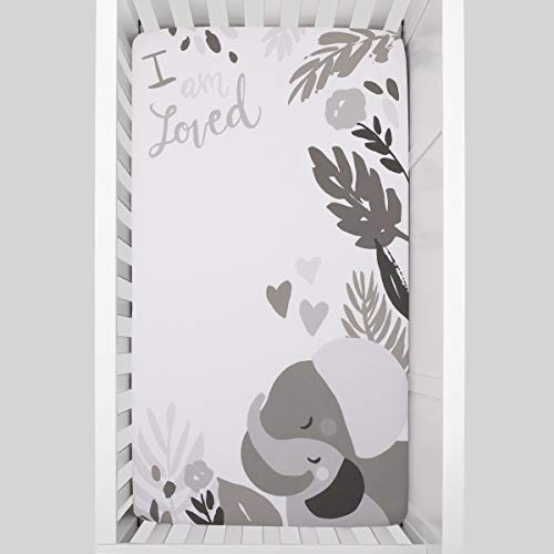 Image of NoJo Elephant Hugs Grey and White I Am So Loved 100% Cotton Photo Op Fitted Crib Sheet