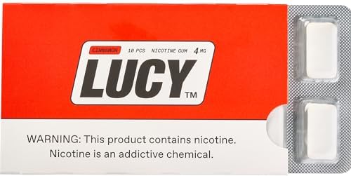 LUCY™ Nicotine Gum 4mg, 100 Count, Cinnamon - Health Canada Natural Health Product NPN 80108821 - NRT Stop Smoking Aid, Reduce Withdrawal Symptoms & Cravings