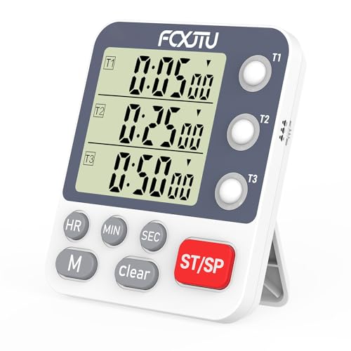 FCXJTU Digital Dual Kitchen Timer, 3-Channel Magnetic Countdown Stopwatch Timer