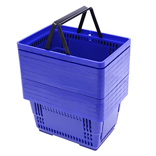 Vpabes 12Pcs Blue Plastic Shopping Baskets With Handles, Portable Retail Baskets Grocery Baskets With Handles,21L Hand Shopping Baskets Set For Stores thumb #1