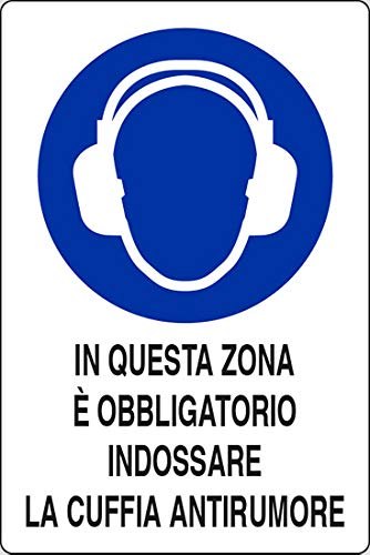 Cartello In Alluminio 30x20 Cm PIXLEMON - ATTENZIONE ZONA RUMOROSA, Vietato Accesso Non Addetti, Obbligo Protezioni Acustiche
