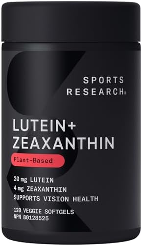 Sports Research Vegan Lutein + Zeaxanthin (20mg) with Organic Coconut Oil for Better Absorption - Supports Vision & Eye Health - Vegan Certified & Non-GMO Verified (120 Softgels)
