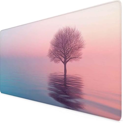 Różowa podkładka pod mysz z drzewem XXL 600 x 300 mm podkładka pod mysz z przeszytymi krawędziami i gumową podstawą antypoślizgowa podkładka pod mysz XXL do gier, laptopa, akcesoria biurowe o3536