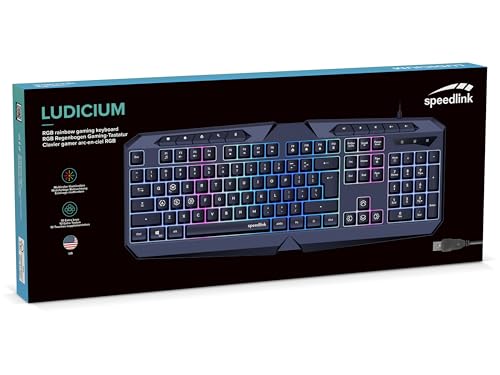 Tastiera da gioco  LUDICIUM RGB Rainbow - Tastiera da gioco RGB con cavo, layout USA QWERTY, blocco tasti Windows, interruttore WASD, 10 tasti multimediali, cablata, nera - Tastiera gaming - Immagine 7