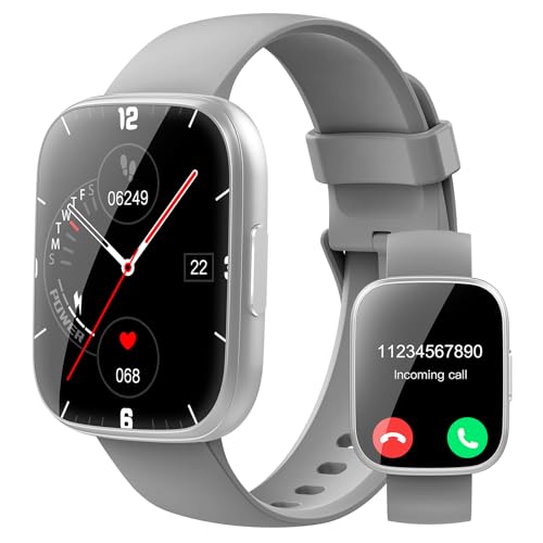 Puqo Smartwatch Uomo Donna, Nuovo 1,95'' Orologio Smartwatch Effettua/Risposta Chiamate, 112 Modalità Sportive Fitness Tracker con Contapassi/Sonno/Cardiofrequenzimetro, IP68 Smart Watch, Grigio