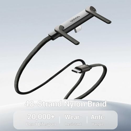 Image of Invisible Holder Charger Cable, 240W PD Fast Charging Cable for Desk, USB-C to USB-C Cable 4.9 FT with 360 Adjustable Metal Stand, 2 in 1 Holder Charger for Gaming, Office, Home, 1 pack