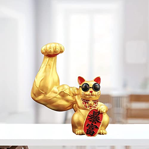 Figurita Gato Brazo Musculoso Estatua Gato de la Suerte Feng Shui miniatura 6