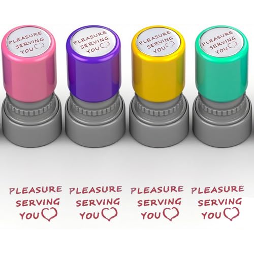 4Pcs Cute Server Stamps for Checks, Self-Inking Pleasure Serving You Stamps, Pocket Servers Gifts for Waiters, Waitresses, Bartenders, Restaurant Party Service Work