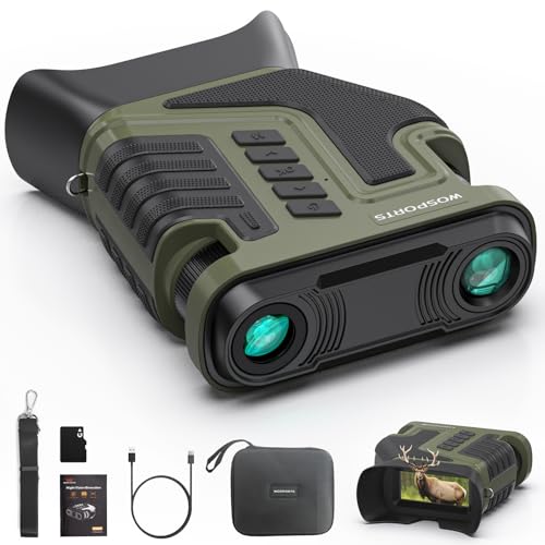 Image of WOSPORTS 4K Night Vision Goggles - up to 80X Total Magnification, 10X Optical + 8X Digital Zoom, 1315FT Vision Range, 64GB TF Card, 5000mAh Rechargeable Battery, IPX Waterproof NVG, Gifts for Men