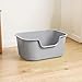 Bothyi Open Top Cat Litter Tray Litter Tray Cat Sand Box Kitten Toilet Sand Box Container Open Top Pet Litter Tray for Small Medium Large Cats, Gray