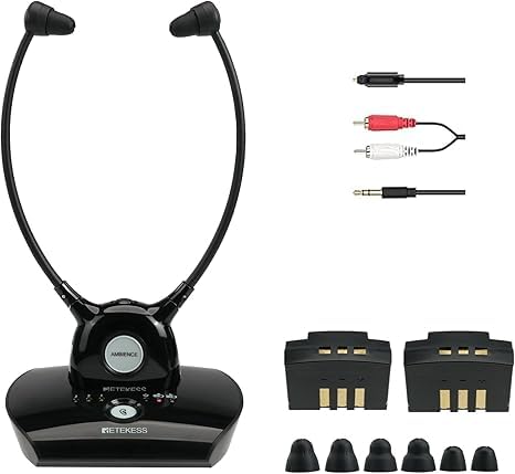 Retekess TA008 Wireless Headphones for TV Listening, TV Ears Digital Wireless Headphones, One Key Hearing Assistance, 2.4G Low latency, Dual battery - 10H Using, TV Sound Amplifier for Seniors