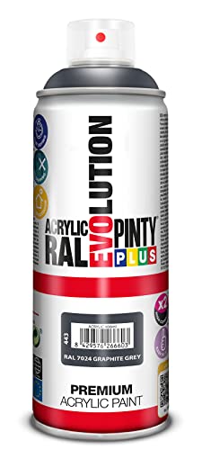 PINTYPLUS EVOLUTION Pintura Spray Acrílica Brillo 520cc Graphite Grey Ral 7024, Gris Grafito, 400 ml - 520 cc