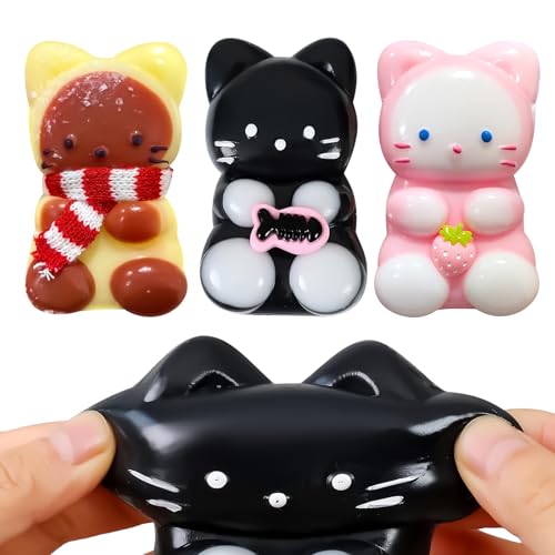 Image of 3pc Taba Squishy Cat, Squishy Fidget Toys Taba Soft Stress Relief Squishies for Kids Adults Party Favors Pinch Family Toys Silicone Squeeze Toy