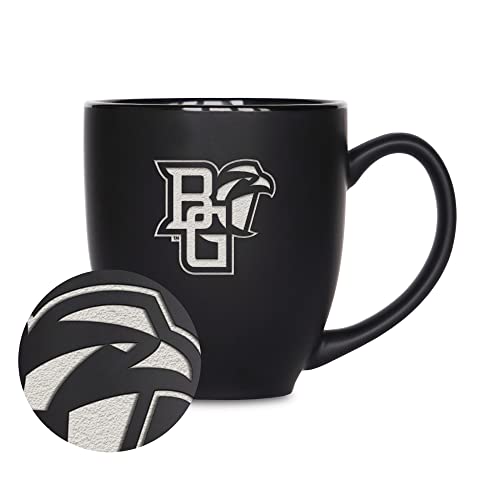 Rico Industries NCAA Bowling Green Falcons Main 15oz Laser Engraved Matte Black Ceramic Bistro Mug - For Hot or Cold Drinks
