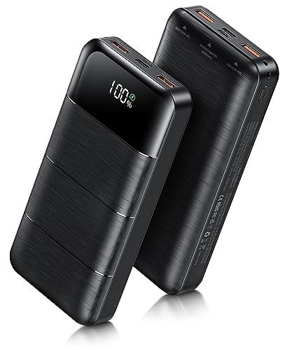 32000mAh Portable Power Bank with LED Display - Fast Charger for Smartphones and USB Devices (Black)