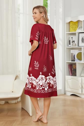 Image of House Dresses for Women with Pockets Mumu Dresses Short Sleeve Moo Moos for Women Nightgown Duster Lounge Dress S-3XL