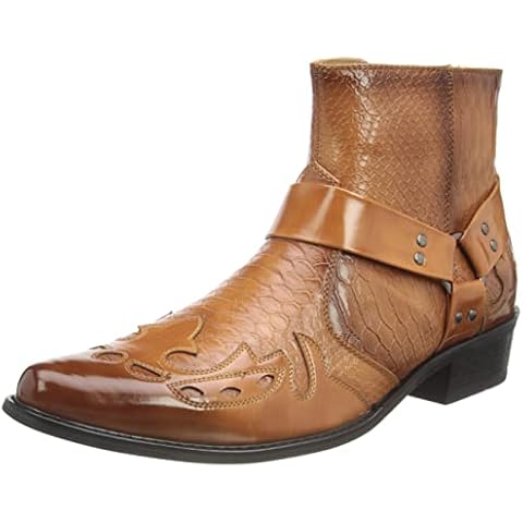 My Perfect Pair Men's Snake Skin Pattern Western Cowboy Ankle Boots with Zip (Size 8, Tan) Cover