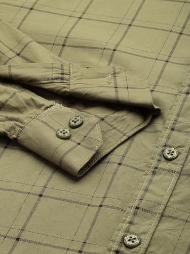 Image of Majestic Man Men Comfort Slim Fit Opaque Checked Pure Cotton Casual Shirt