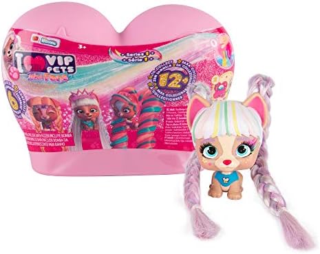 VIP PETS Mini Fans | Surprise Collectable Mini dog Doll with extra-long Hair & comb, magic rainbow water reveal - Surprise toys & Hair Reveal Doll for kids +3 Years