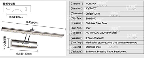 Best To Buy 7W White Easy To Use - Plug In & 5050Smd Stainless Steel Led For Bathroom Make-Up Wall Lights Cabinet Mirror Picture Front Lamp With Off/On Button #TOP3