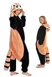 DELEY Unisex Adult Raccoon Onesie Pajamas, Flannel Animal One Piece Costume Sleepwear Halloween Cosplay Homewear