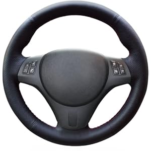 MEWANT Hand Stitched Black Faux Leather Steering Wheel Cover for M Sport M3 E90 E91 E92 E93 E87 E81 E82 E88 X1 E84, AMZ3-CAR18200115-DE
