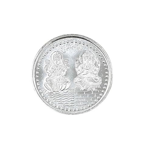 Sahiba Gems 999 Purity BIS Certified Silver 5gm Coin Lord Ganesh Goddess Laxmi & Subh Labh Om Shree Handcrafted Decorative Collectible Sikka for Diwali | Dhanteras