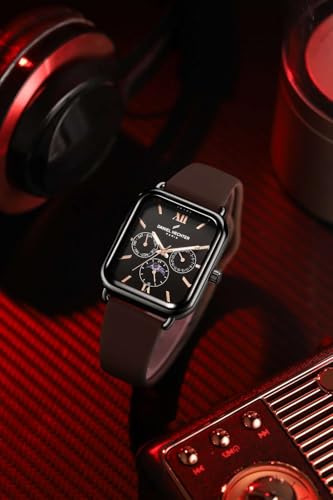 Image of Daniel Hechter Paris Montmartre Unisex Multifunction Square Watch - Black Dial with Day-Date & 24-Hour Subdials, Moonphase Display, Sustainable Silicone Strap