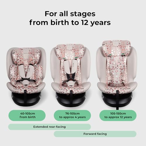 My Babiie MBCS200 360° Spin R129 Baby Car Seat – Top Tether, ISOFIX, Birth to 12yrs (40-150cm), i-Size, ERF, Group 0+/1/2/3, Rotating 360 Swivel - Pink Leopard - Image 5
