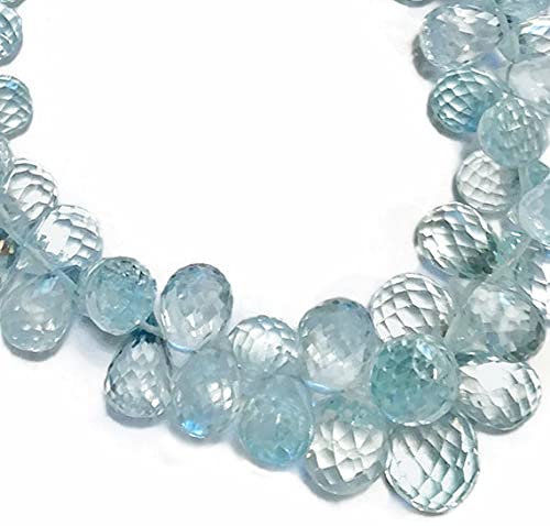 Perles en apatite bleue azur non traitées et microfacettées en forme de larme