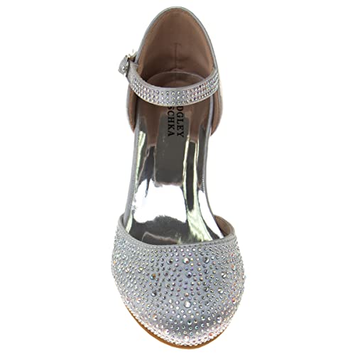 Badgley Mischka Girls Dress Shoes - Kids High Heel Pumps Slip-On Party Block Closed Toe Sandal Satin with Bow (Little Kid/Big Kid) (Black/White/Red/Pink)4