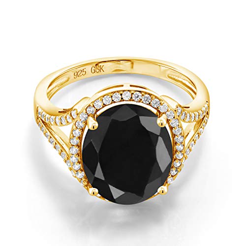 Gem Stone King 18K Yellow Gold Plated Silver 12X10MM Oval Gemstone Birthstone Halo Engagement Ring | Wedding Anniversary Promise Ring For Women | Available In Size 5,6,7,8,92