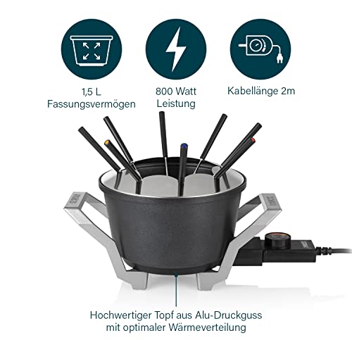 Princess 173100 Fondue Premium - 8 Personen, 1,5 L, 800 W, Aluminium, abnehmbarer Thermostat, für alle Fondues