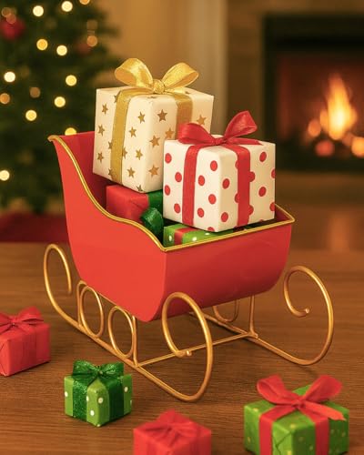 Pot de fleurs de Noël vensovo en traîneau rouge déco rustique
