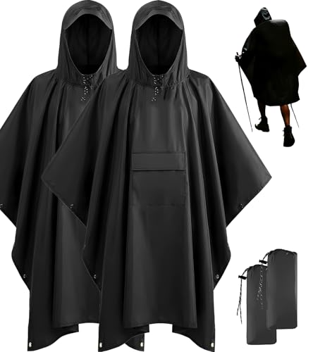 Stathmon 2 Pack Poncho Waterproof Adult - PU8000mm Reusable Rain Poncho