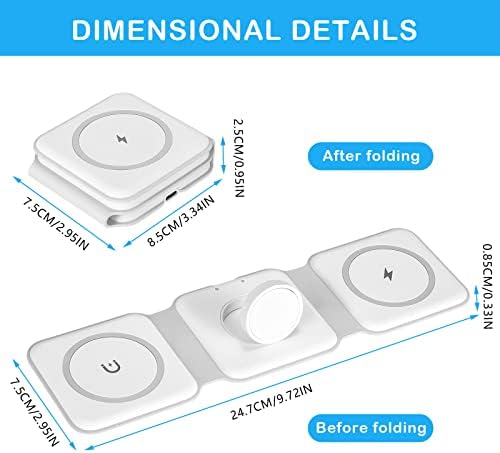 DIYARTS 3 in 1 Foldable Wireless Charger, Magnetic Wireless Charging Station Pad,15W Fast Charging Compatible with iPhone 14/13/12/11/SE/X/8, Samsung Galaxy, Apple Watch and AirPods Pro (White)