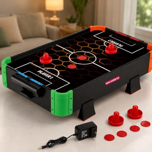 Image of MiniExplorer Air Hockey Game for Kids, Tabletop Hockey Board with 2 Pushers & 4 Pucks, Plug & Play Indoor Arcade Game Set, Fast-Paced Air Hockey Toy, BIS Certified, Made in India