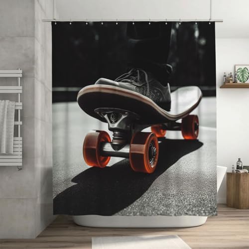 Duschvorhang, Skateboard-Rad, strapazierfähig, dick, Badezimmer-Gardinen mit 12 Haken, modern, Bauernhaus, wasserdicht, leicht, Badvorhänge für Badezimmer, Dekoration, 183 x 183 cm