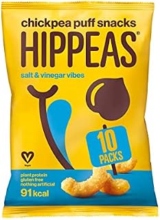 HIPPEAS Salt & Vinegar Chickpea Puff Vegan Crisps Multipack | 10 x 78g Sharing Bags | Plant Based, Source of Protein, Free from Gluten & Artificial Flavours | Light & Crunchy - 91 calories per serving